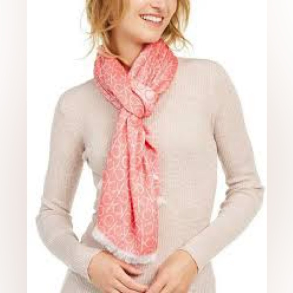 Calvin Klein Monogram Ck Logo-Print Pashmina Wrap Scarf Pink One Size 10142